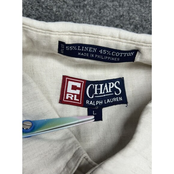 Vintage Chaps Ralph Lauren Linen Blend Shirt Men's Sz Large Pocket Short Sleeve - Picture 5 of 8